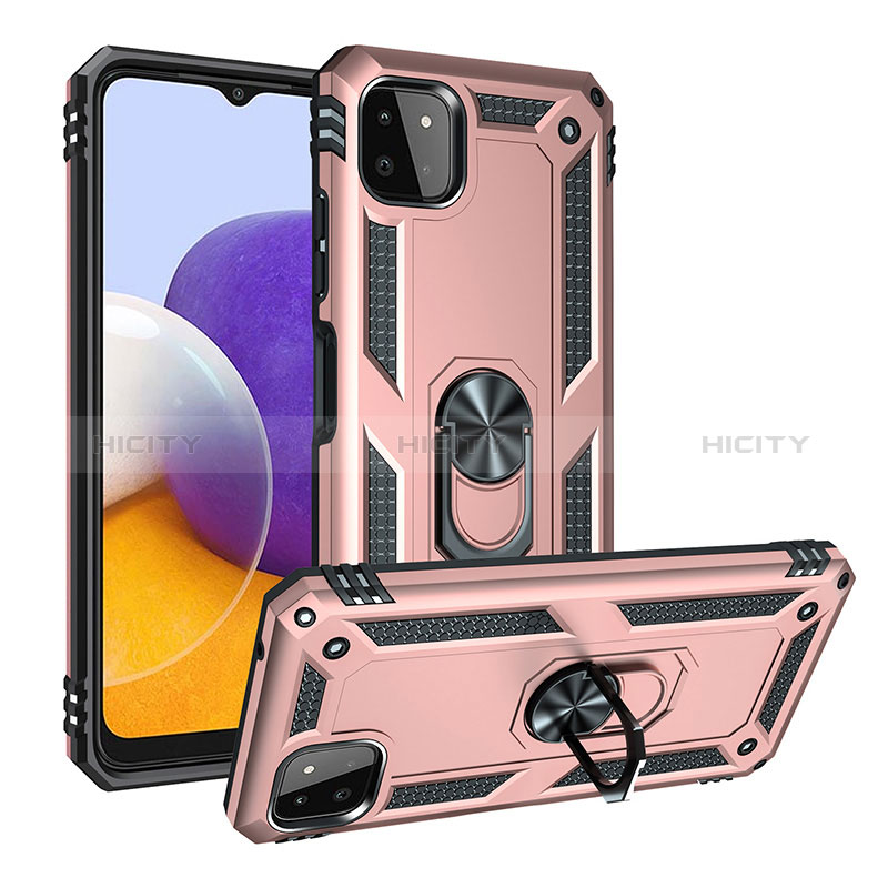 Silikon Hülle Handyhülle und Kunststoff Schutzhülle Hartschalen Tasche mit Magnetisch Fingerring Ständer MQ3 für Samsung Galaxy A22s 5G groß