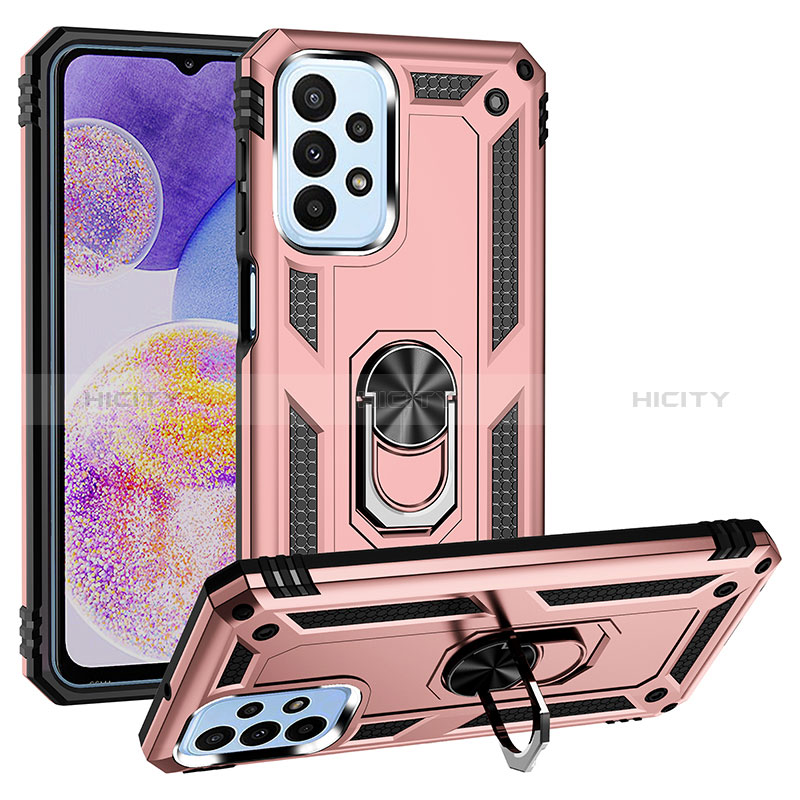 Silikon Hülle Handyhülle und Kunststoff Schutzhülle Hartschalen Tasche mit Magnetisch Fingerring Ständer MQ3 für Samsung Galaxy A23 5G Rosegold Plus