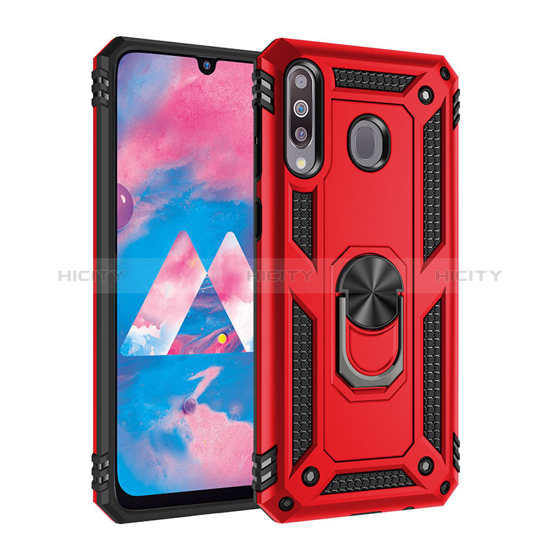 Silikon Hülle Handyhülle und Kunststoff Schutzhülle Hartschalen Tasche mit Magnetisch Fingerring Ständer MQ3 für Samsung Galaxy A40s Rot