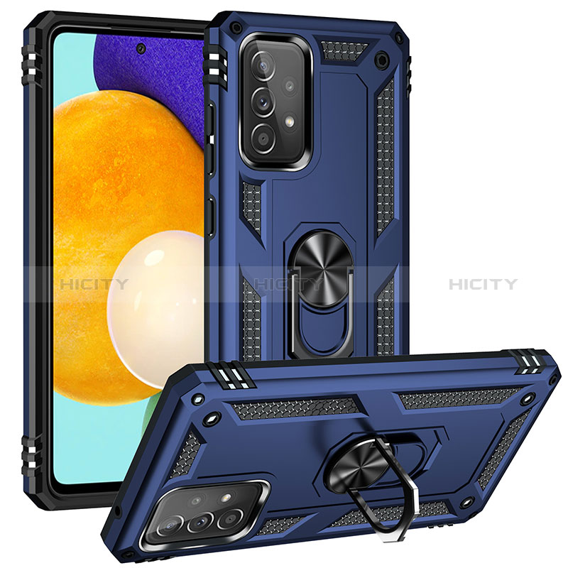 Silikon Hülle Handyhülle und Kunststoff Schutzhülle Hartschalen Tasche mit Magnetisch Fingerring Ständer MQ3 für Samsung Galaxy A52s 5G Blau