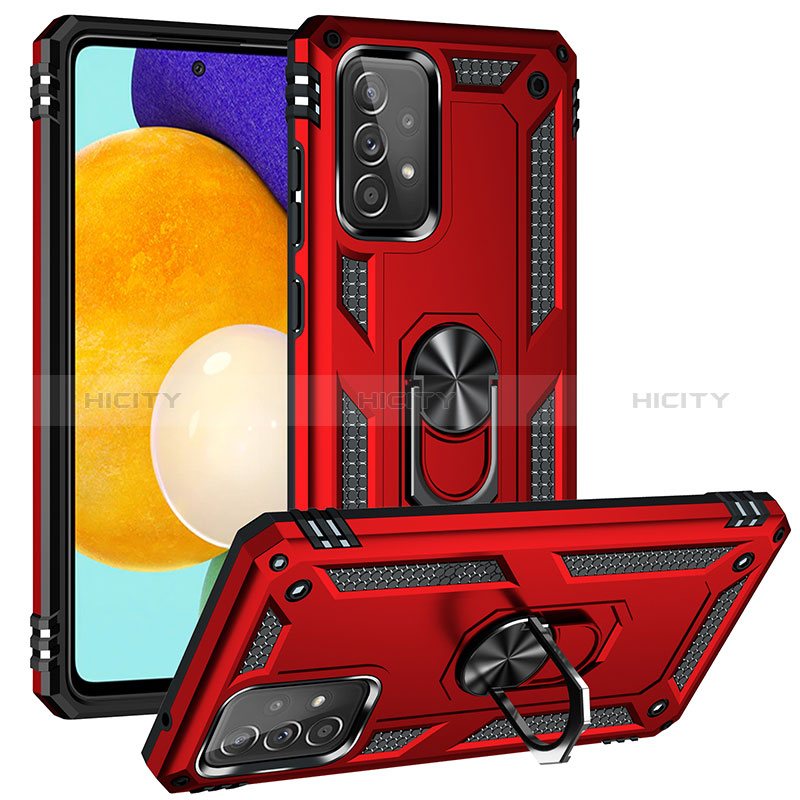 Silikon Hülle Handyhülle und Kunststoff Schutzhülle Hartschalen Tasche mit Magnetisch Fingerring Ständer MQ3 für Samsung Galaxy A52s 5G Rot