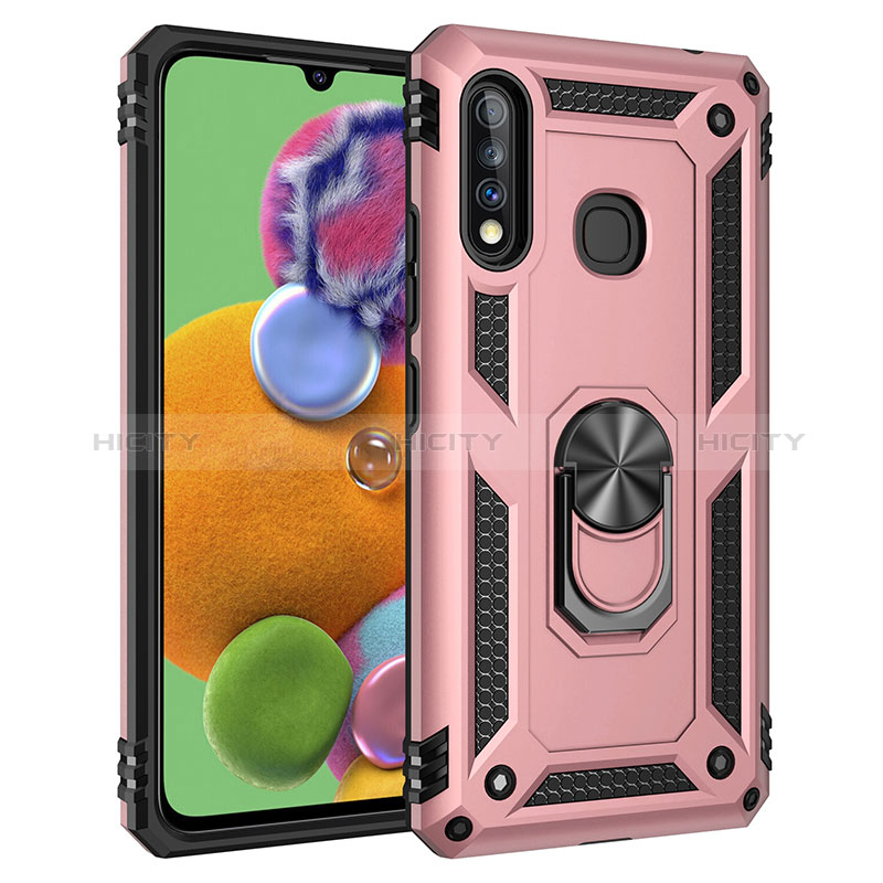 Silikon Hülle Handyhülle und Kunststoff Schutzhülle Hartschalen Tasche mit Magnetisch Fingerring Ständer MQ3 für Samsung Galaxy A70E Rosegold Plus