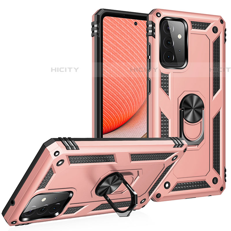 Silikon Hülle Handyhülle und Kunststoff Schutzhülle Hartschalen Tasche mit Magnetisch Fingerring Ständer MQ3 für Samsung Galaxy A72 5G Rosegold Plus