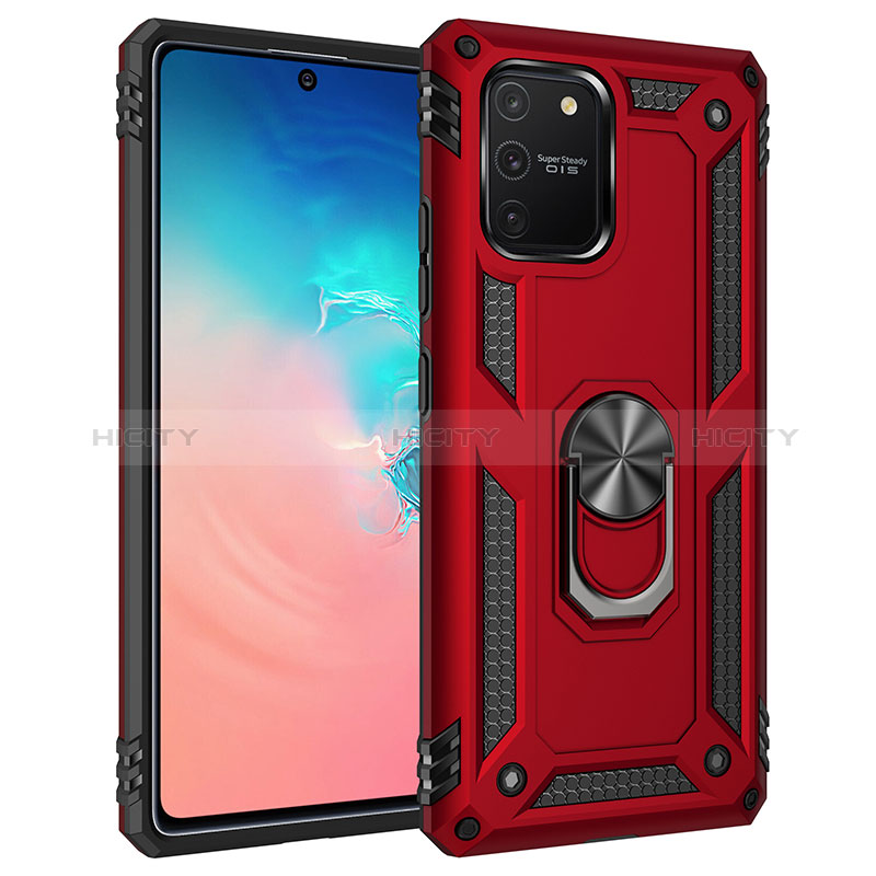 Silikon Hülle Handyhülle und Kunststoff Schutzhülle Hartschalen Tasche mit Magnetisch Fingerring Ständer MQ3 für Samsung Galaxy A91 Rot Plus