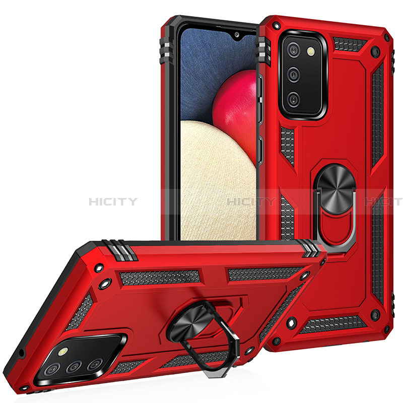 Silikon Hülle Handyhülle und Kunststoff Schutzhülle Hartschalen Tasche mit Magnetisch Fingerring Ständer MQ3 für Samsung Galaxy F02S SM-E025F Rot Plus