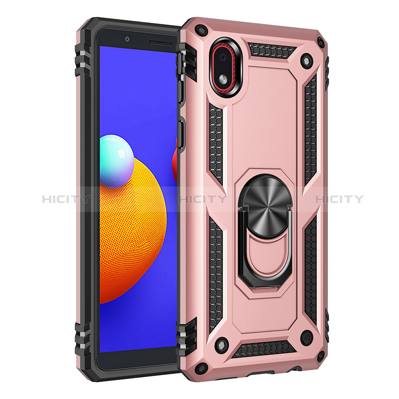 Silikon Hülle Handyhülle und Kunststoff Schutzhülle Hartschalen Tasche mit Magnetisch Fingerring Ständer MQ3 für Samsung Galaxy M01 Core Rosegold Plus