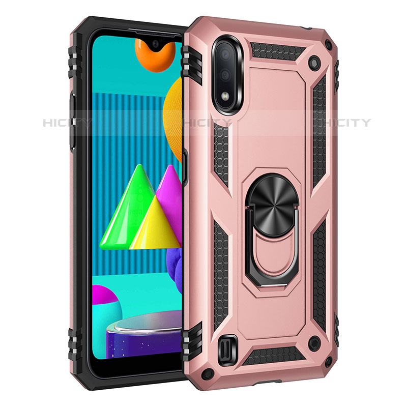 Silikon Hülle Handyhülle und Kunststoff Schutzhülle Hartschalen Tasche mit Magnetisch Fingerring Ständer MQ3 für Samsung Galaxy M01 Rosegold