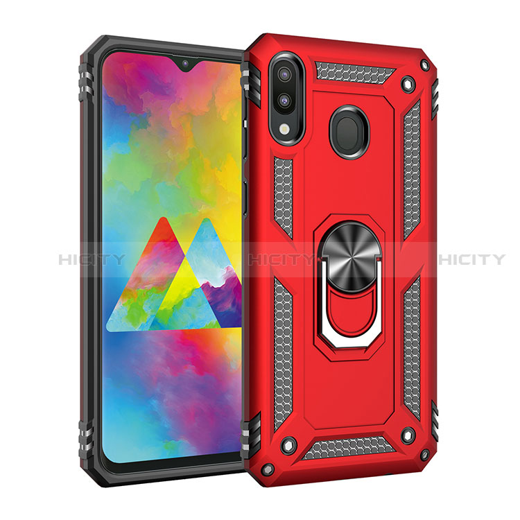 Silikon Hülle Handyhülle und Kunststoff Schutzhülle Hartschalen Tasche mit Magnetisch Fingerring Ständer MQ3 für Samsung Galaxy M20 Rot