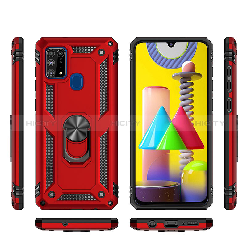 Silikon Hülle Handyhülle und Kunststoff Schutzhülle Hartschalen Tasche mit Magnetisch Fingerring Ständer MQ3 für Samsung Galaxy M31 Prime Edition