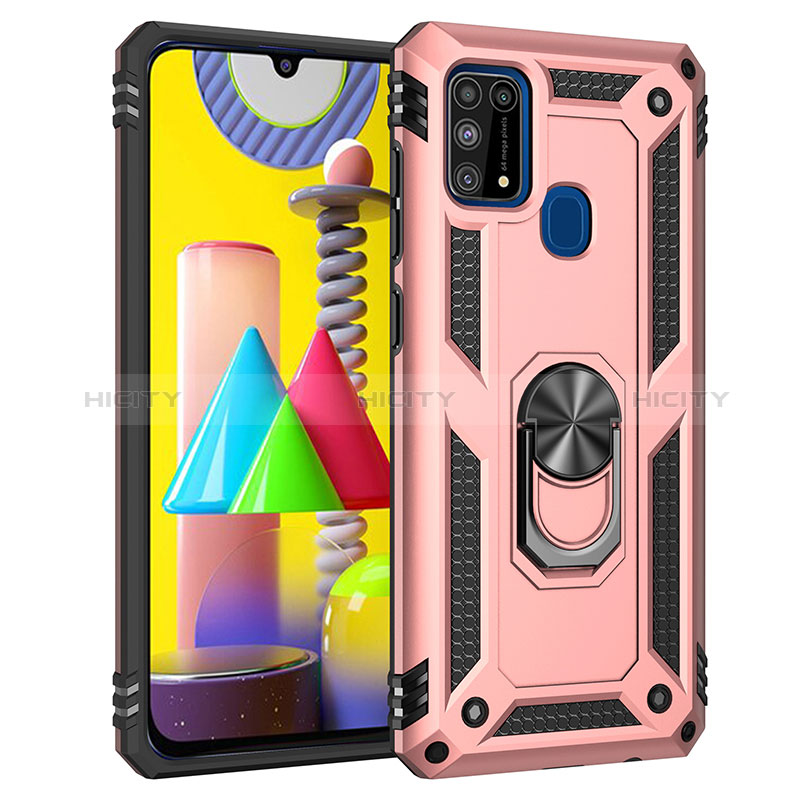 Silikon Hülle Handyhülle und Kunststoff Schutzhülle Hartschalen Tasche mit Magnetisch Fingerring Ständer MQ3 für Samsung Galaxy M31 Prime Edition