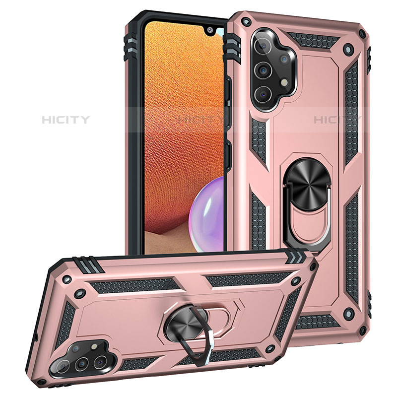 Silikon Hülle Handyhülle und Kunststoff Schutzhülle Hartschalen Tasche mit Magnetisch Fingerring Ständer MQ3 für Samsung Galaxy M32 5G Rosegold