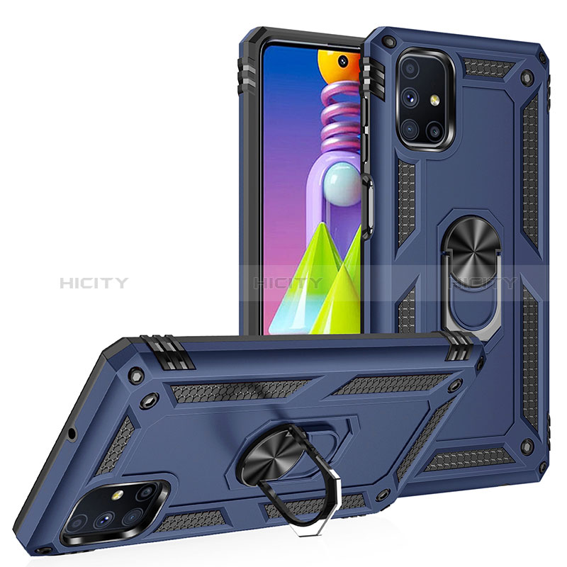 Silikon Hülle Handyhülle und Kunststoff Schutzhülle Hartschalen Tasche mit Magnetisch Fingerring Ständer MQ3 für Samsung Galaxy M51