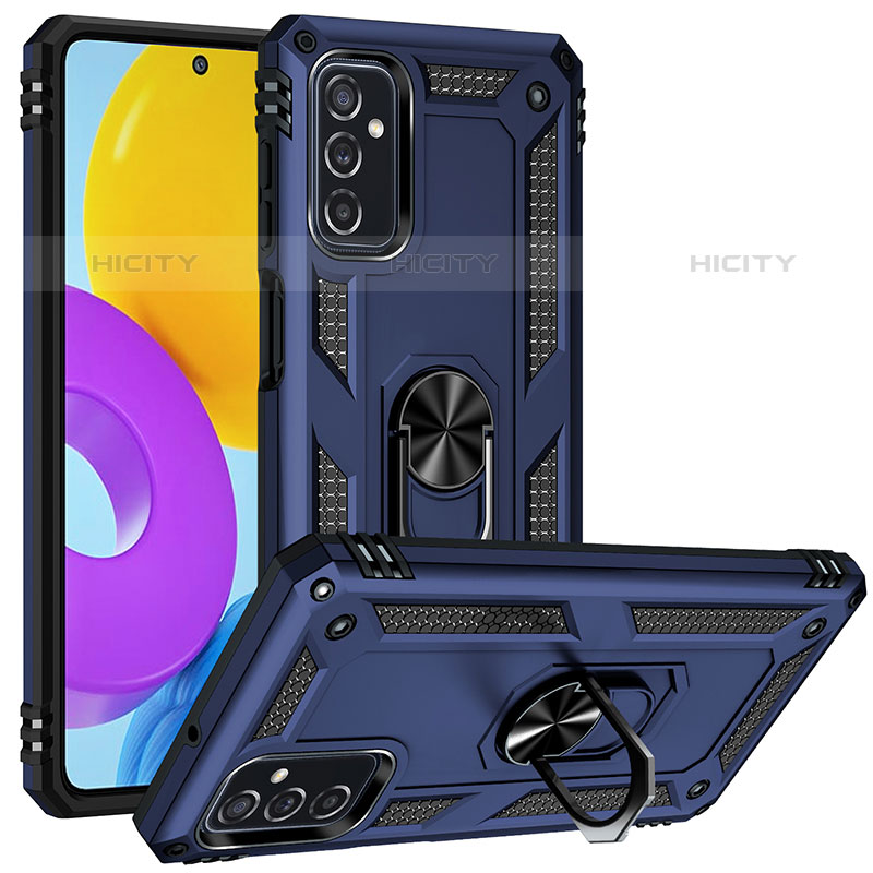 Silikon Hülle Handyhülle und Kunststoff Schutzhülle Hartschalen Tasche mit Magnetisch Fingerring Ständer MQ3 für Samsung Galaxy M52 5G Blau