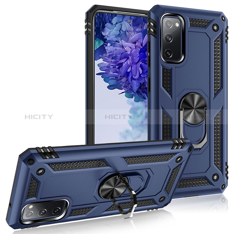 Silikon Hülle Handyhülle und Kunststoff Schutzhülle Hartschalen Tasche mit Magnetisch Fingerring Ständer MQ3 für Samsung Galaxy S20 Lite 5G Blau Plus