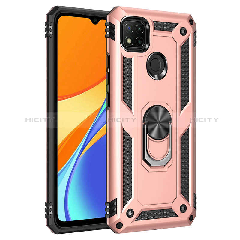 Silikon Hülle Handyhülle und Kunststoff Schutzhülle Hartschalen Tasche mit Magnetisch Fingerring Ständer MQ3 für Xiaomi Redmi 10A 4G Rosegold Plus