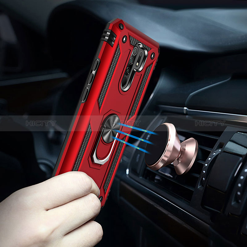 Silikon Hülle Handyhülle und Kunststoff Schutzhülle Hartschalen Tasche mit Magnetisch Fingerring Ständer MQ3 für Xiaomi Redmi 9