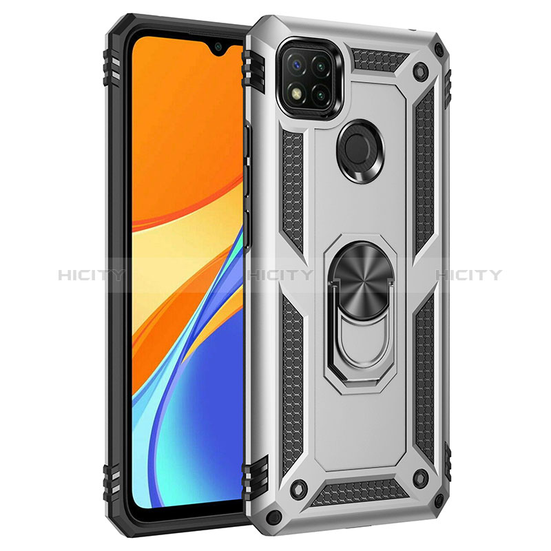 Silikon Hülle Handyhülle und Kunststoff Schutzhülle Hartschalen Tasche mit Magnetisch Fingerring Ständer MQ3 für Xiaomi Redmi 9 India groß