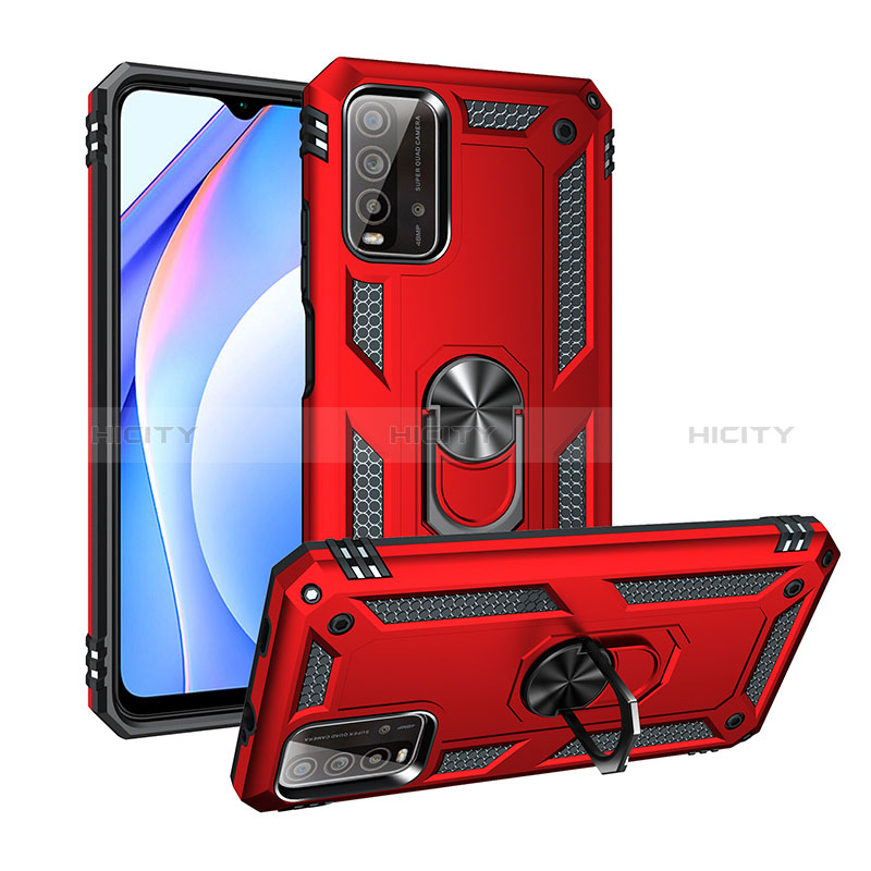 Silikon Hülle Handyhülle und Kunststoff Schutzhülle Hartschalen Tasche mit Magnetisch Fingerring Ständer MQ3 für Xiaomi Redmi 9 Power Rot