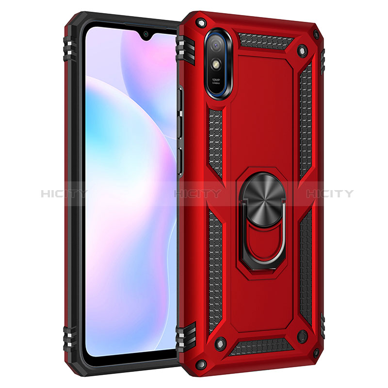 Silikon Hülle Handyhülle und Kunststoff Schutzhülle Hartschalen Tasche mit Magnetisch Fingerring Ständer MQ3 für Xiaomi Redmi 9A Rot