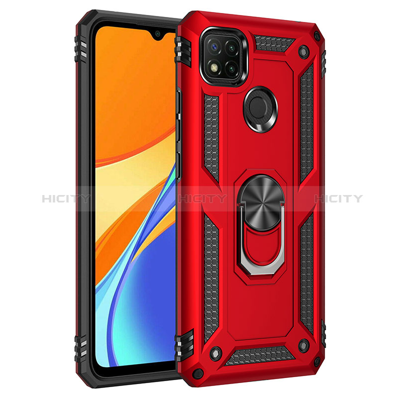 Silikon Hülle Handyhülle und Kunststoff Schutzhülle Hartschalen Tasche mit Magnetisch Fingerring Ständer MQ3 für Xiaomi Redmi 9C Rot