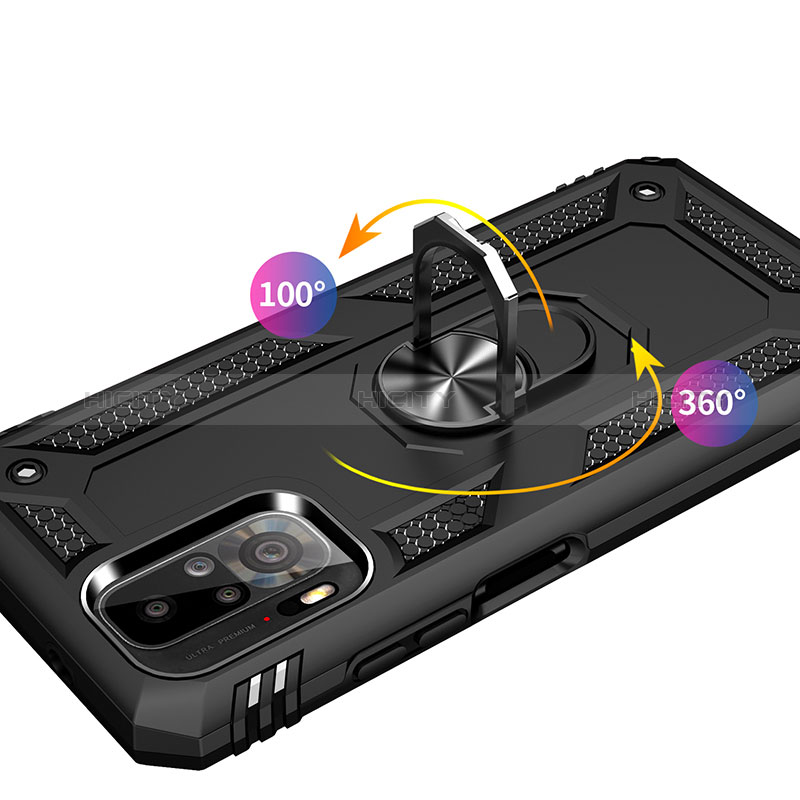 Silikon Hülle Handyhülle und Kunststoff Schutzhülle Hartschalen Tasche mit Magnetisch Fingerring Ständer MQ3 für Xiaomi Redmi Note 10 4G