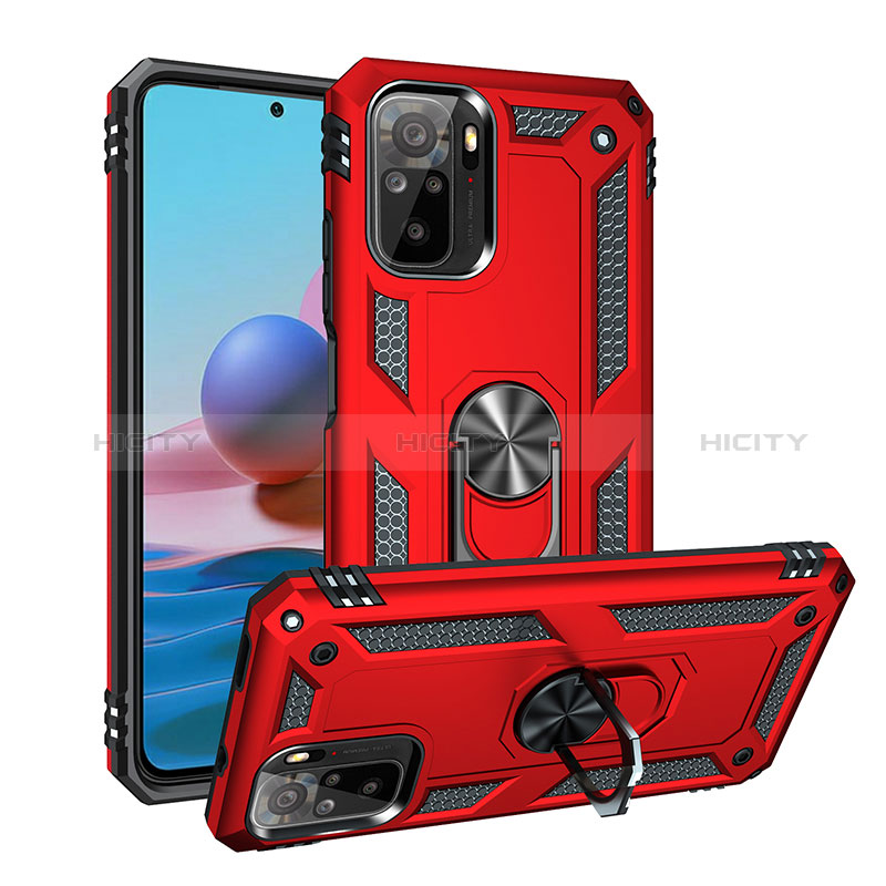 Silikon Hülle Handyhülle und Kunststoff Schutzhülle Hartschalen Tasche mit Magnetisch Fingerring Ständer MQ3 für Xiaomi Redmi Note 10 4G Rot Plus