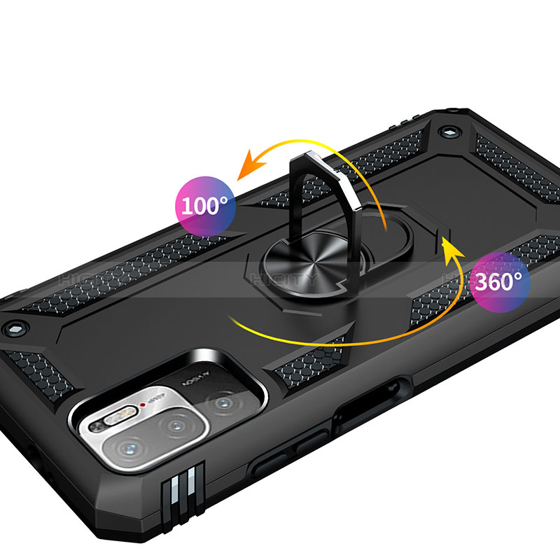 Silikon Hülle Handyhülle und Kunststoff Schutzhülle Hartschalen Tasche mit Magnetisch Fingerring Ständer MQ3 für Xiaomi Redmi Note 10T 5G groß