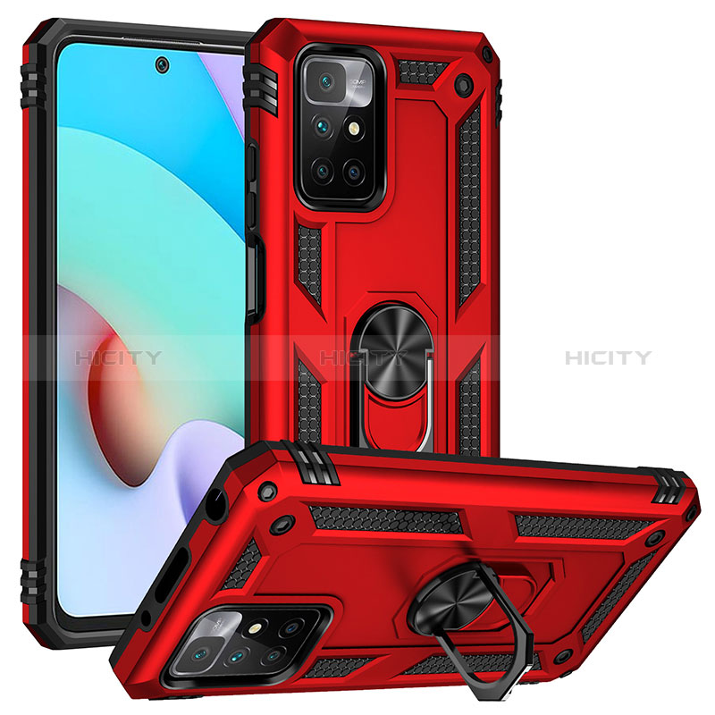 Silikon Hülle Handyhülle und Kunststoff Schutzhülle Hartschalen Tasche mit Magnetisch Fingerring Ständer MQ3 für Xiaomi Redmi Note 11 4G (2021) Rot