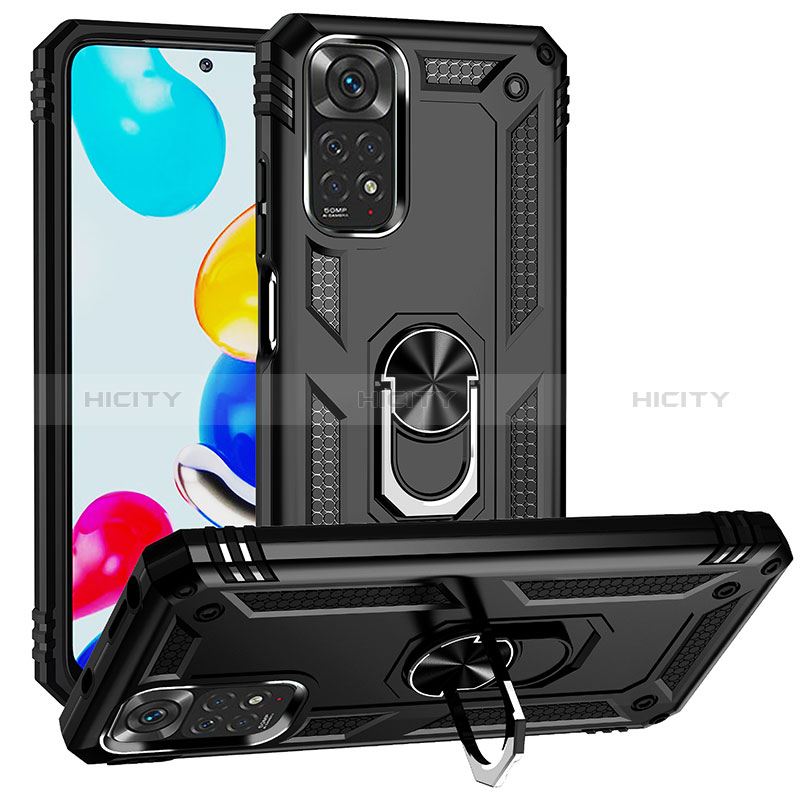 Silikon Hülle Handyhülle und Kunststoff Schutzhülle Hartschalen Tasche mit Magnetisch Fingerring Ständer MQ3 für Xiaomi Redmi Note 11 4G (2022) groß