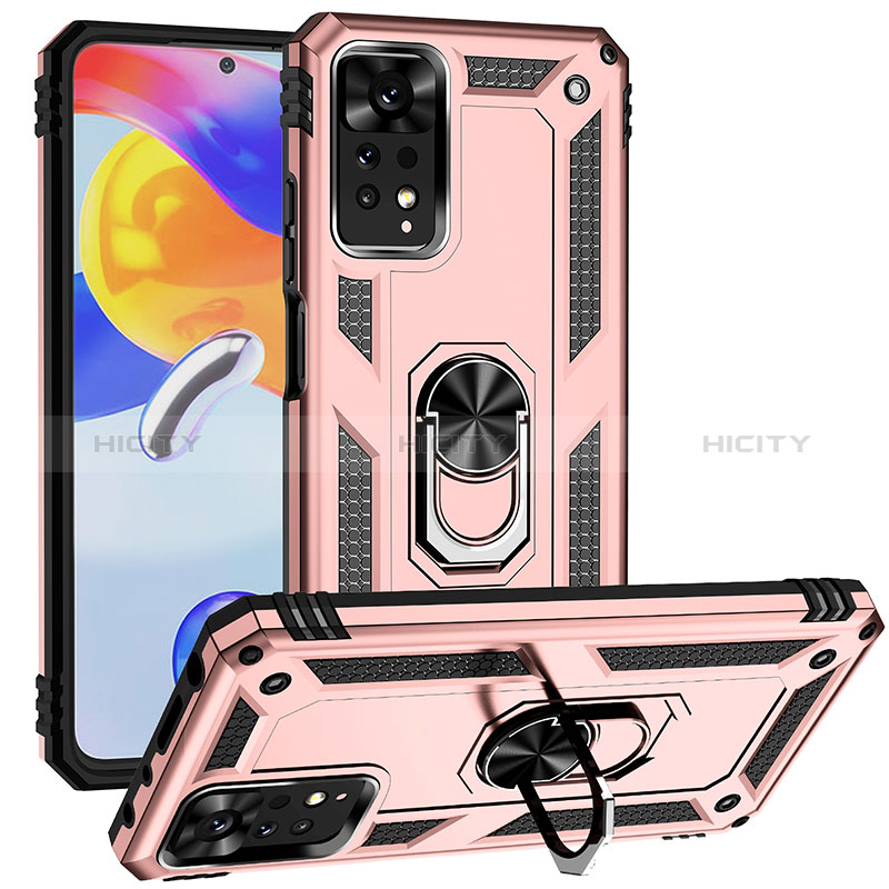 Silikon Hülle Handyhülle und Kunststoff Schutzhülle Hartschalen Tasche mit Magnetisch Fingerring Ständer MQ3 für Xiaomi Redmi Note 11 Pro 4G Rosegold Plus