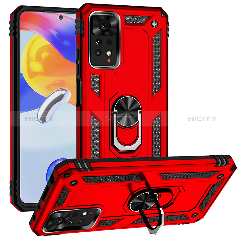 Silikon Hülle Handyhülle und Kunststoff Schutzhülle Hartschalen Tasche mit Magnetisch Fingerring Ständer MQ3 für Xiaomi Redmi Note 11 Pro 5G Rot Plus