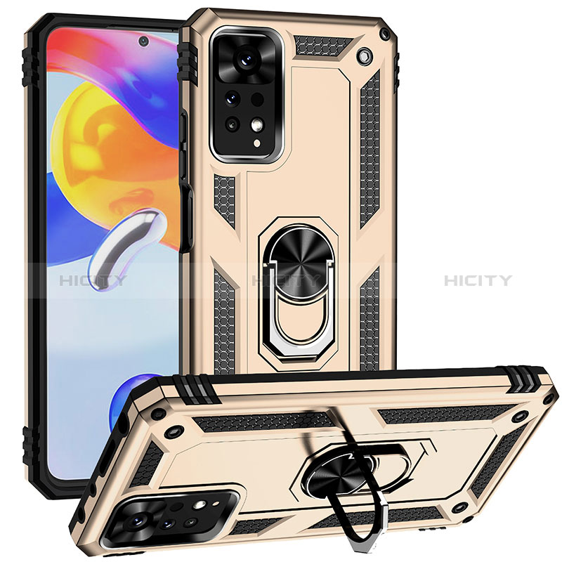 Silikon Hülle Handyhülle und Kunststoff Schutzhülle Hartschalen Tasche mit Magnetisch Fingerring Ständer MQ3 für Xiaomi Redmi Note 12 Pro 4G Gold