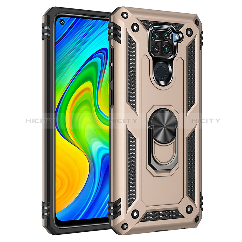 Silikon Hülle Handyhülle und Kunststoff Schutzhülle Hartschalen Tasche mit Magnetisch Fingerring Ständer MQ3 für Xiaomi Redmi Note 9 Gold