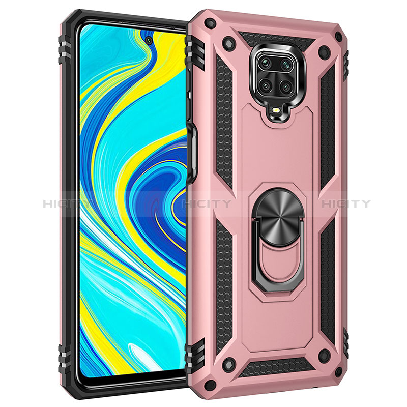 Silikon Hülle Handyhülle und Kunststoff Schutzhülle Hartschalen Tasche mit Magnetisch Fingerring Ständer MQ3 für Xiaomi Redmi Note 9 Pro Rosegold