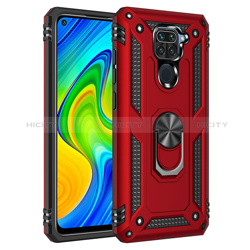 Silikon Hülle Handyhülle und Kunststoff Schutzhülle Hartschalen Tasche mit Magnetisch Fingerring Ständer MQ3 für Xiaomi Redmi Note 9 Rot Plus