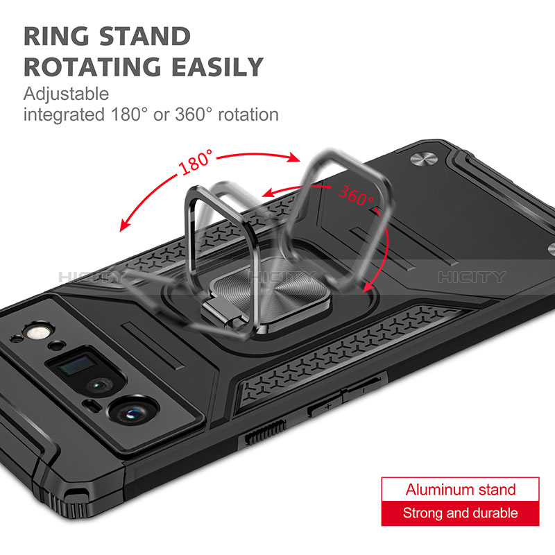 Silikon Hülle Handyhülle und Kunststoff Schutzhülle Hartschalen Tasche mit Magnetisch Fingerring Ständer MQ4 für Google Pixel 6 Pro 5G groß
