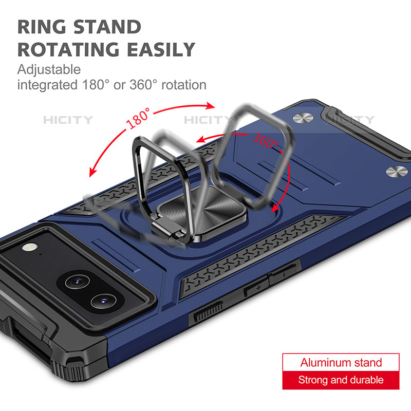 Silikon Hülle Handyhülle und Kunststoff Schutzhülle Hartschalen Tasche mit Magnetisch Fingerring Ständer MQ4 für Google Pixel 7 5G