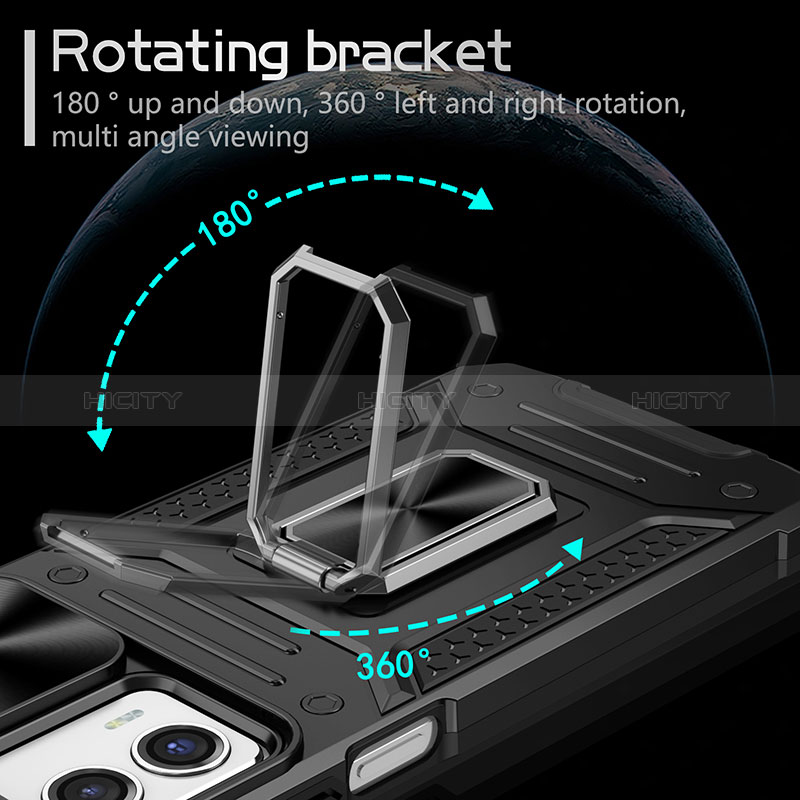 Silikon Hülle Handyhülle und Kunststoff Schutzhülle Hartschalen Tasche mit Magnetisch Fingerring Ständer MQ4 für Motorola Moto G 5G (2023) groß