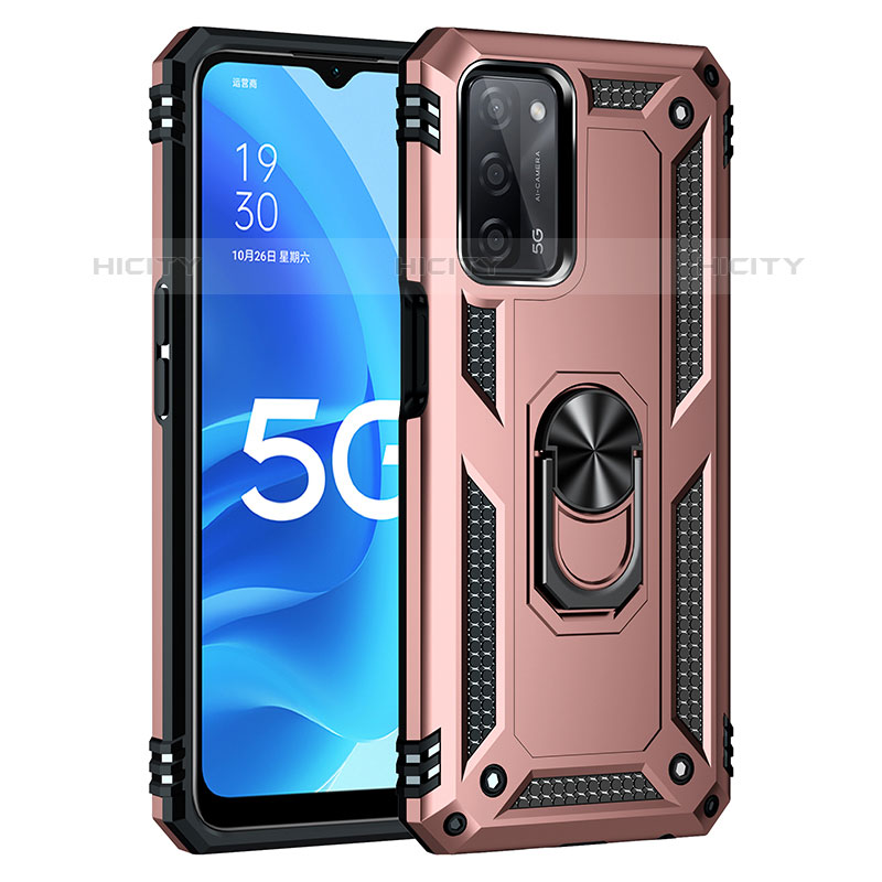 Silikon Hülle Handyhülle und Kunststoff Schutzhülle Hartschalen Tasche mit Magnetisch Fingerring Ständer MQ4 für Oppo A53s 5G Rosegold