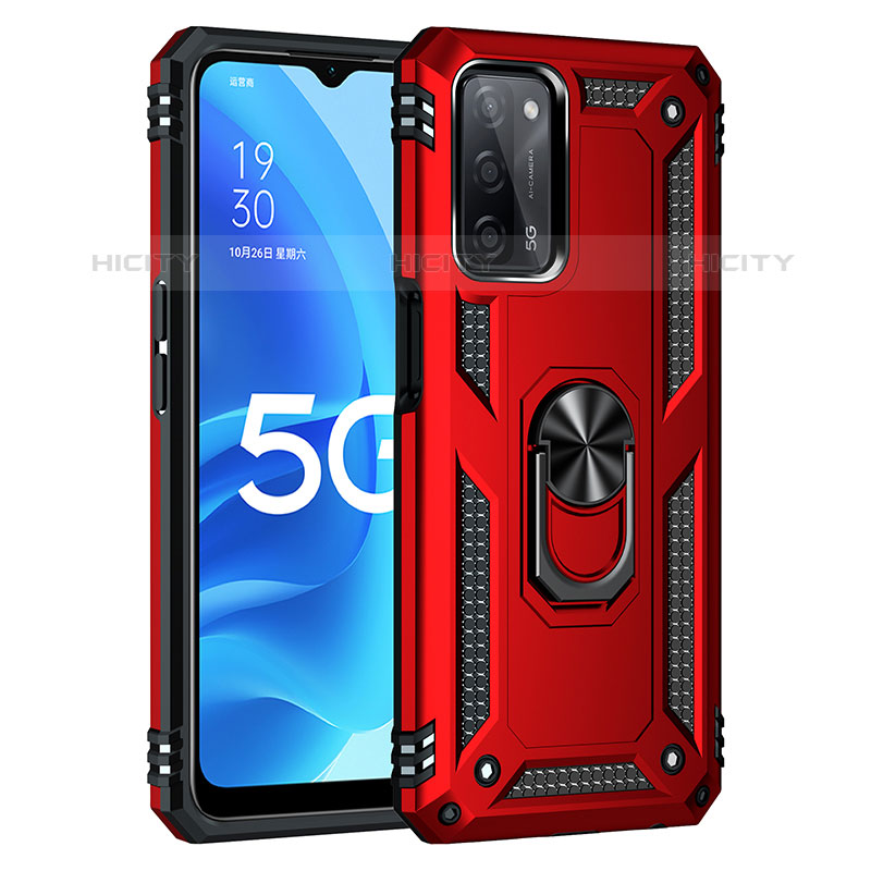 Silikon Hülle Handyhülle und Kunststoff Schutzhülle Hartschalen Tasche mit Magnetisch Fingerring Ständer MQ4 für Oppo A53s 5G Rot