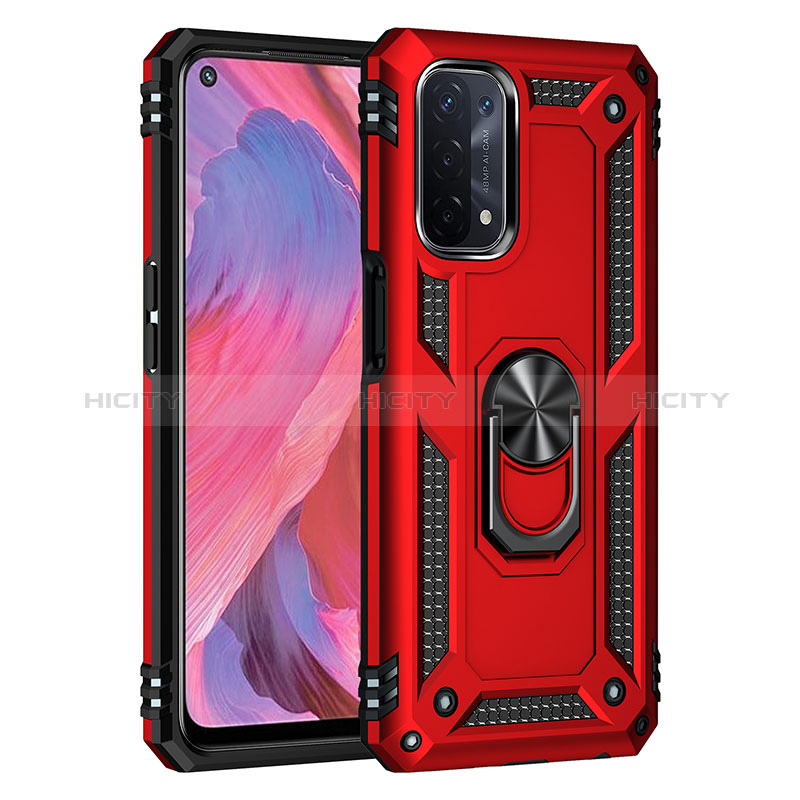 Silikon Hülle Handyhülle und Kunststoff Schutzhülle Hartschalen Tasche mit Magnetisch Fingerring Ständer MQ4 für Oppo A74 5G Rot