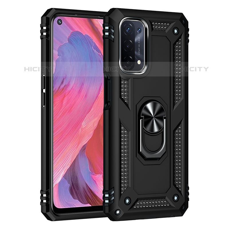 Silikon Hülle Handyhülle und Kunststoff Schutzhülle Hartschalen Tasche mit Magnetisch Fingerring Ständer MQ4 für Oppo A93 5G Schwarz