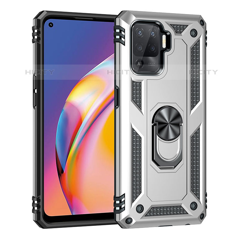 Silikon Hülle Handyhülle und Kunststoff Schutzhülle Hartschalen Tasche mit Magnetisch Fingerring Ständer MQ4 für Oppo A94 4G Silber Plus