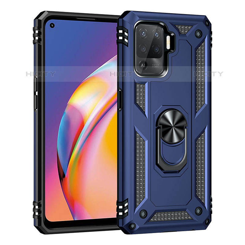 Silikon Hülle Handyhülle und Kunststoff Schutzhülle Hartschalen Tasche mit Magnetisch Fingerring Ständer MQ4 für Oppo F19 Pro Blau