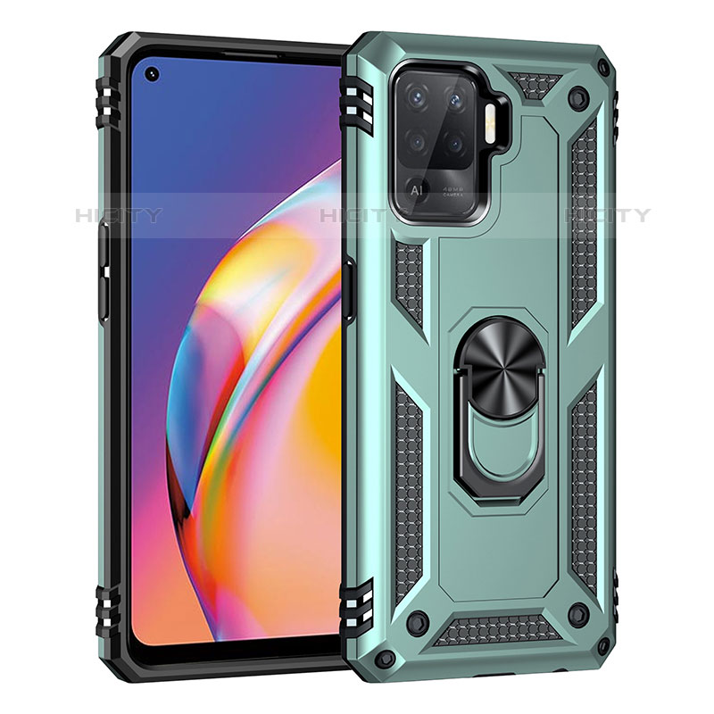 Silikon Hülle Handyhülle und Kunststoff Schutzhülle Hartschalen Tasche mit Magnetisch Fingerring Ständer MQ4 für Oppo F19 Pro Grün