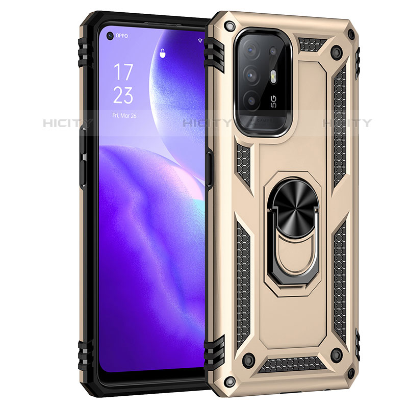 Silikon Hülle Handyhülle und Kunststoff Schutzhülle Hartschalen Tasche mit Magnetisch Fingerring Ständer MQ4 für Oppo F19 Pro+ Plus 5G Gold