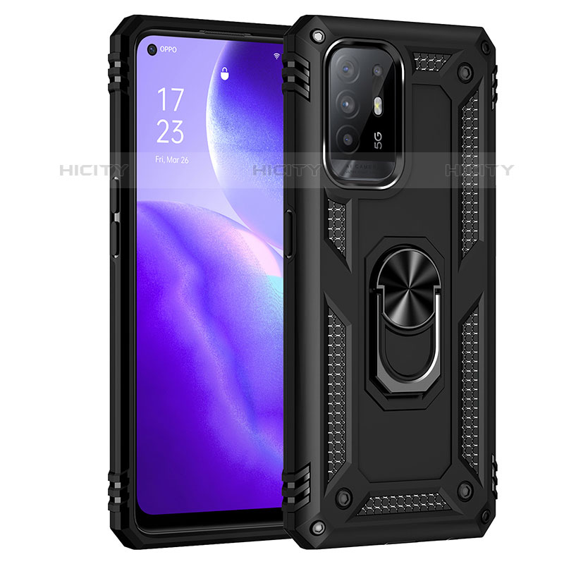 Silikon Hülle Handyhülle und Kunststoff Schutzhülle Hartschalen Tasche mit Magnetisch Fingerring Ständer MQ4 für Oppo F19 Pro+ Plus 5G Schwarz