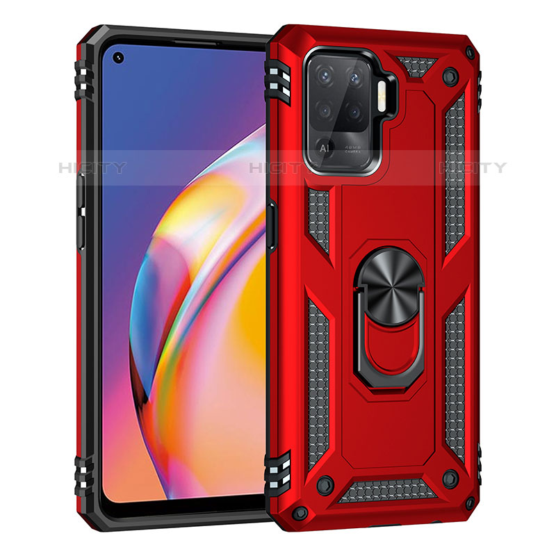 Silikon Hülle Handyhülle und Kunststoff Schutzhülle Hartschalen Tasche mit Magnetisch Fingerring Ständer MQ4 für Oppo F19 Pro Rot