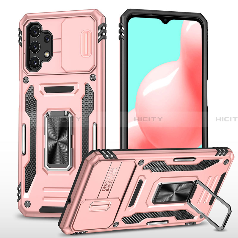 Silikon Hülle Handyhülle und Kunststoff Schutzhülle Hartschalen Tasche mit Magnetisch Fingerring Ständer MQ4 für Samsung Galaxy A32 4G Rosegold Plus