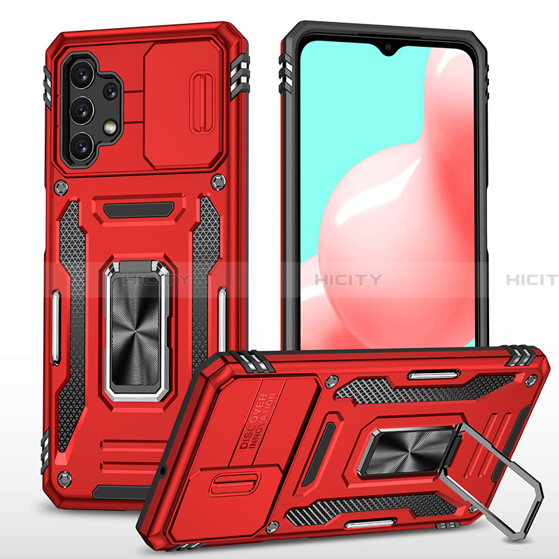 Silikon Hülle Handyhülle und Kunststoff Schutzhülle Hartschalen Tasche mit Magnetisch Fingerring Ständer MQ4 für Samsung Galaxy A32 4G Rot